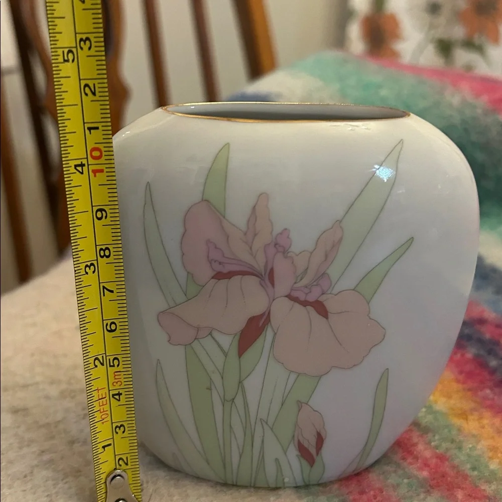 Floral Ceramic Vase with Pink and Green Accents